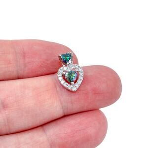 Vintage Sterling Silver 925 Mystic Cubic Zirconia Heart Pendant